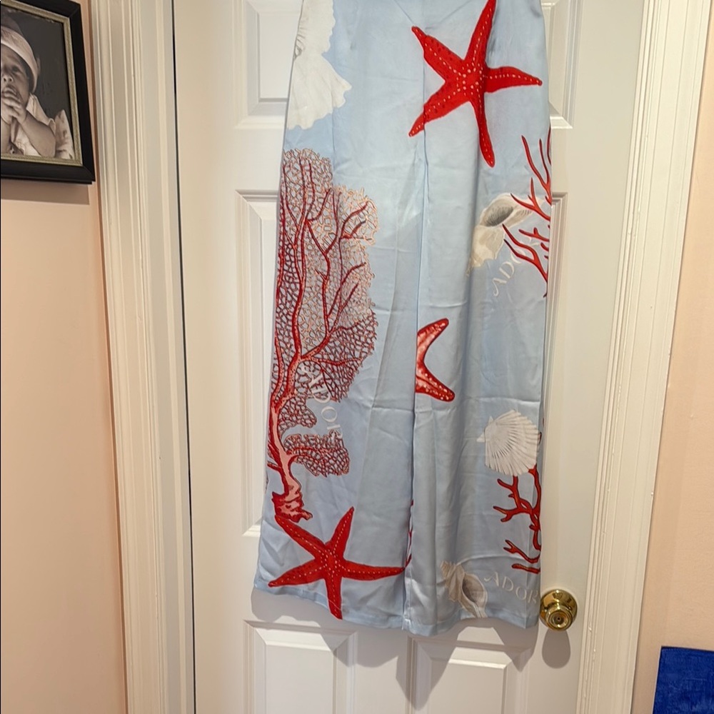 NEW Starfish and Coral Print Satin Palazzo Pants (M)